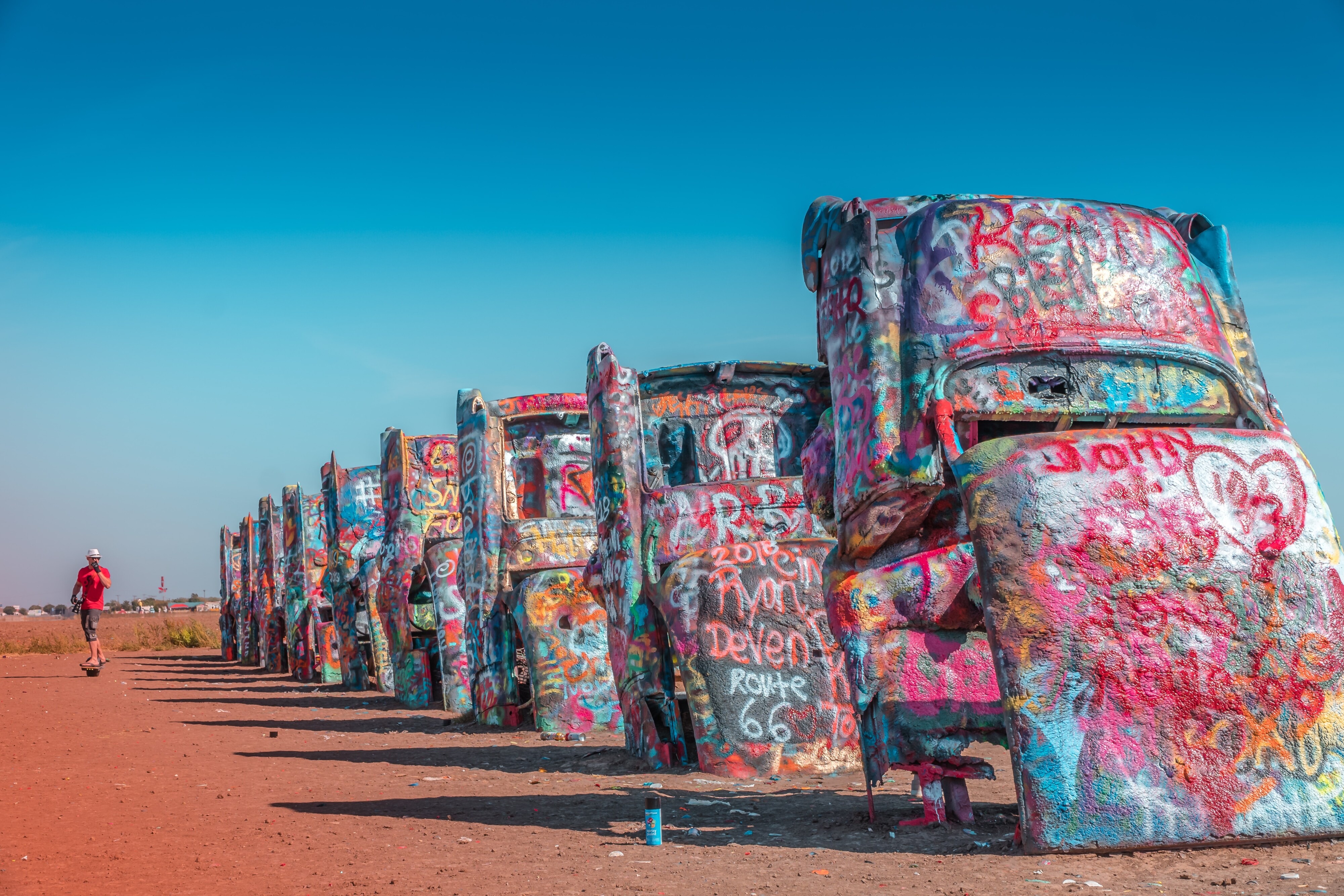 Cadillac Ranch on Route 66 in the Texas desert